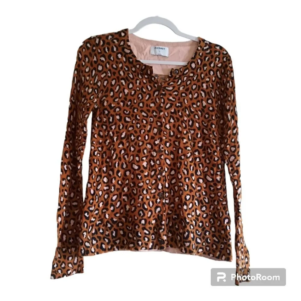 Old Navy Leopard Animal Print Cardigan Sweater